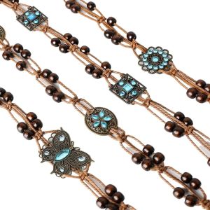 NDEURDI บุคลิกภาพที่ดี เข็มขัดสำหรับผู้หญิง ง่ายๆ ผีเสื้อรูปผีเสื้อ ลูกปัดไม้ลูกปัด ผ้าทอมือ DIY ที่ Y2K พลอยเทียมเทียม เหมาะกับการแต่งตัวทุกสไตล์ ห่วงโซ่เอวผู้หญิง โบฮีเมียน เข็มขัดพู่ถัก เข็มขัดสไตล์ชนเผ่า