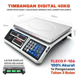 Timbangan 40 Kilo Gram Digital FLECO F-106 Layar LCD Monitor Depan Belakang LED Hijau Tahan 3 Bulan Timbangan Buah Timbangan Sayur Timbangan Warung Sembako Timbangan Elektrik Gigital Timbangan Buat Jualan