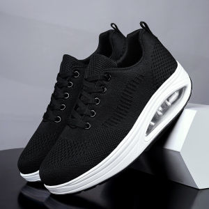 ใหม่!รองเท้าผ้าใบผู้หญิงเพื่อสุขภาพ Air cushion สีขาว-ดำ งานถัก น้ำหนักเบา ใส่ออกกำลังกาย ใส่เที่ยว ยืนนานสบาย  ไซส์ 36-42