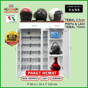 Distrindo - Rak Sepatu Paket HEMAT Pintu Kaca isi 5 Rak + 2 Laci Serbaguna + Lemari 3 Rak