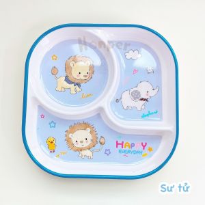 Khay ăn 3 ngăn Vuông Honper Cao Cấp hình con vật màu sắc cho bé ăn dặm Bebi123