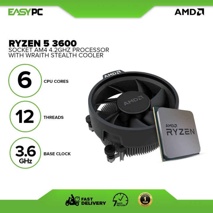 EasyPC | AMD Ryzen 5 3600 Socket Am4 4.2ghz Processor with Wraith Stealth  Cooler or with AMD Fan Multipack Processor