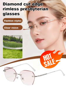 Anti-blue Light Diamond-cut Edge Frameless Large Lens Reading Glasses With Diamond Dots High-end Reading Glasses Fashionable Style