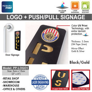 DOOR SIGN / Signage Push & Pull + Logo Print Plate - Rectangular 5cm x 15cm [Retail Shop & Office][Gold/Silver Text]