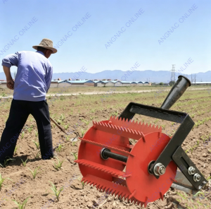 Heavy-Duty Hand Push Rotary Weeder Manual Wheel Hoe with Manganese Steel Blades Adjustable Weeding Tool for Farm Garden