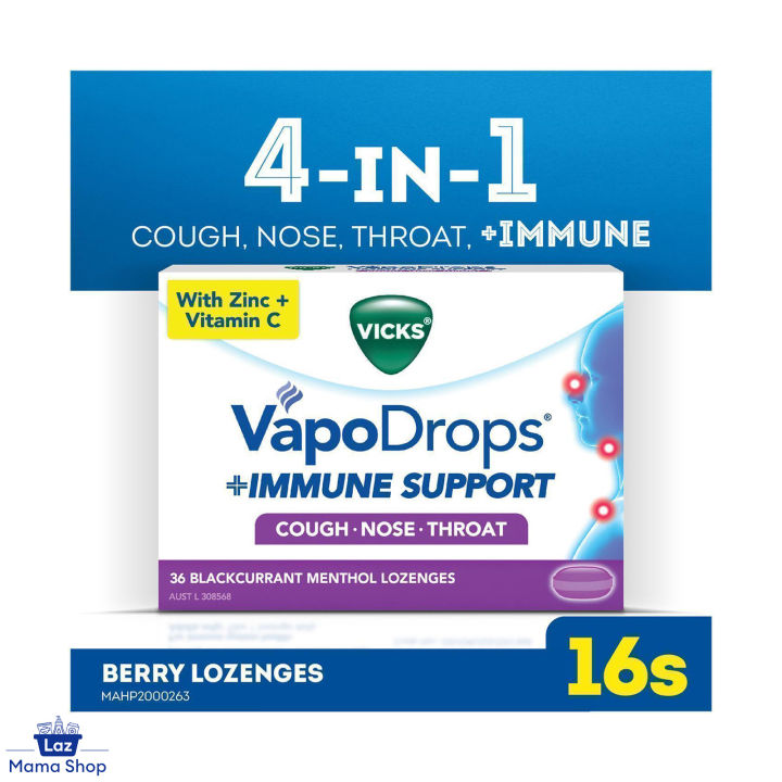 Vicks Vapodrops + Immune Support Lozenges Blackcurrant Menthol 16 PCS (Laz Mama Shop)