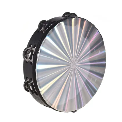 RUOANE 6/8/10 Inch Hand Drum Rainbow Wood Single/Double Row Tambourine Handbell Durable Reflective Radiant Tambourine Handbell Musical Percussion Instrument