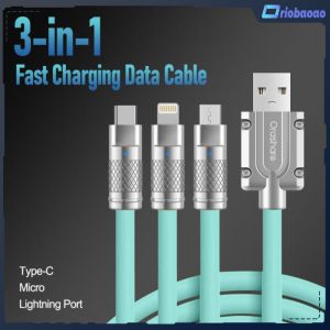 Oriobaoao 3 Way 120W 6A Super Fast Charge 3 in 1 iPhone Type C Android Liquid Silicone Cable Quick Micro Charger USB