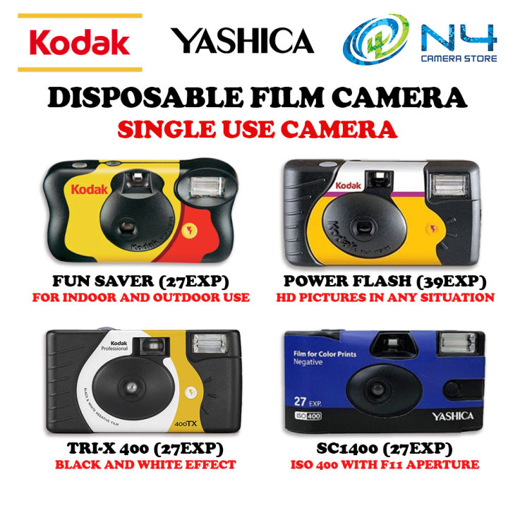 Kodak Disposable Camera with flashing light Kodak 135 Single-Use Camera  Kodak Funsaver Kodak HD Power Flash Kodak Sport Kodak Daylight Yashica  SC1400