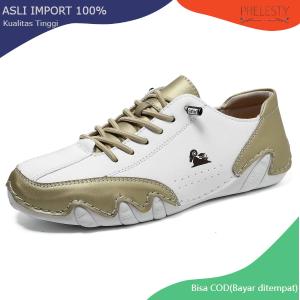Prelesty Kulit  Sepatu Pantofel Pria Slip On Formal Tali Handmade Sepatu Loafer Kekinian Karet Empuk Ringan Kantor Cowok 346