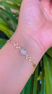 GELANG GOLD WANITA MODEL ZIGZAG LOVE PERMATA SIMPLE BERKILAU LAPIS GOLD ( COD )