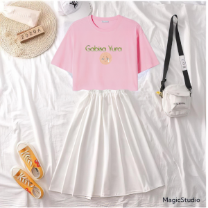 Pakaian Remaja Setelan Crop Top Oversized Dan Rok Panjang Ga Bisa Yura