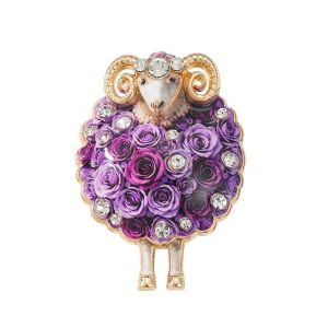 NJJU Rhinestone Sheep Brooch Pin Colorful Lovely Flower Lamb Badge Cute Alloy Animal Brooch Women