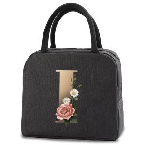 Portable Lunch Box for Women Thermal Insulated Kids Lunch Box Men Handbag Food Picnic for Work Cooler Storage Bags Gold Letter