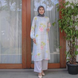 Dostifashion Amira Long Tunik | Atasan Wanita Muslimah Busui Friendly | Atasan Bahan Slik Premium