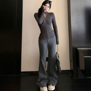 Quần nỉ dài ống loe TheLinaStudio chất đẹp dày vừa mềm mặc mùa xuân hè thu đông kiểu Hàn Basic QK008