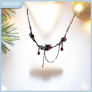 【SHANGZE4】 Goth hiphop tinh thể màu đỏ mặt dây chuyền vòng cổ cho phụ nữ chokers chuỗi màu đen Waterdrop tua đôi lớp cổ chuỗi trang sức quà tặng