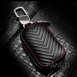 Dompet STNK Remote Kunci Mobil Motor V Leather Pattern Kulit Asli - Hitam