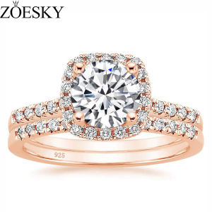 ZOESKY 925 Sterling Silver Rose Gold Engagements Rings Wedding Bands Sets Cubic Zirconia Halo CZ 1.25CT Bridal Rings for Women Size 5-10