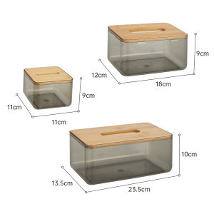 Vusign Tissue Box / Kotak Tissue Transparan Kayu Bambu Alas Anti Slip VS47X