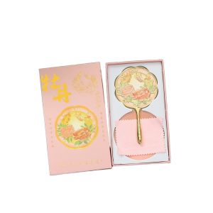 PTK52 Cổ điển Gương Kim Loại Phong cách Trung Quốc Hoa mẫu đơn Di động Gương trang điểm Dễ thương Tinh tế Gương trang điểm bỏ túi Nữ