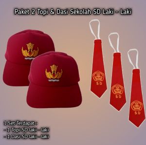 paket 2 Topi & Dasi Sekolah - Perlengkapan Sekolah Anak SD Laki Laki & Perempuan / R B