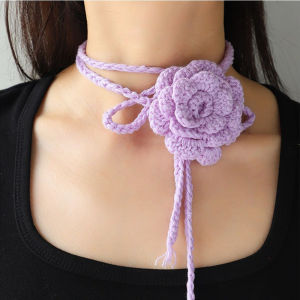 Handmade Crochet Sweet Girls Floral Neck Decoration Necklace Choker Streetwear Fashion Women Scarf Accessories Flower for Dating