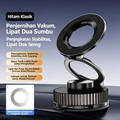 Holder HP Mobil Magnet Vakum Lipat 360° Dudukan Ponsel Dashboard Kaca Kuat Stabil Universal Android iPhone