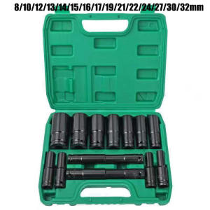 ชุดลูกบล็อกยาว 15ชิ้น ชุดบล็อก ชุดประแจไฟฟ้า ลูกบล็อคลมยาว ลูกบล็อกดำ 1/2 4หุน ตัวยาว 10 ตัว /ชุด 8/10/12/13/14/16/17/19/22/24mm