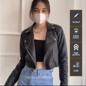 Jaket Wanita Semi kulit Cewe Crop Style korean Cute Bahan Viena Import
