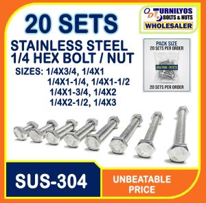 20 SETS STAINLESS 1/4 HEX BOLTS WITH NUTS SUS-304 PITCH 20