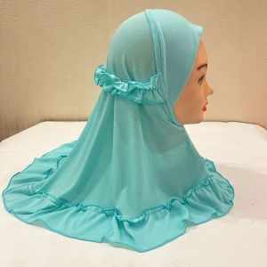 PPRVAU Cute Ruffled Hem Hijab With Crinkles Soft Turban Caps Elegant Lightweight Girls Head Scarf Childrens Wear