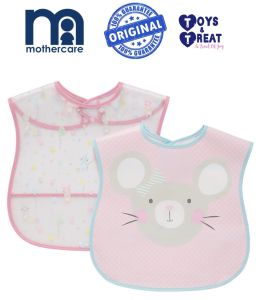 MOTHERCARE Confetti Party Crumb Catcher Bibs - 2 pack ~ORIGINAL~ - Mess-Free Mealtimes with Waterproof Fabric and Sweet Floral Print