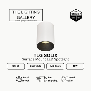 TLG SOLIX 10W Surface Mount LED Downlight | 4000K Cool White | CRI95 | COB Anti-Glare Spotlight