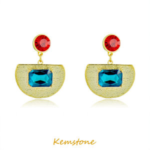 Kemstone Half Round Blue and Red Crystal Womens Drop Earrings Fashion Jewelry