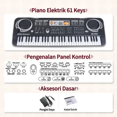 Benston Music- Mainan Anak Piano Elektronik 61 Keys / Keyboard Electronic 61 Keys Lengkap Mic Dan Charger
