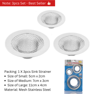 3PCS Set Stainless Steel Sink Drain Hole Strainer Catcher Stopper Kitchen Sink Strainer Filter Strap Net Strainer  Sink Accessories BINLU