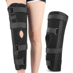 Knee Immobilizer Brace Adjustable Aluminum Alloy Straight Knee Support Brace Full Leg Support Brace for Knee Injury