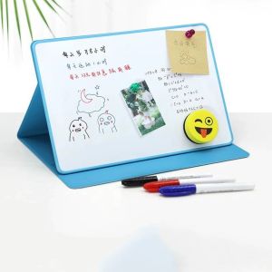 A4 PU Cover White Board Portable Reusable Dry Erase Board With StandDesktop Whiteboard
