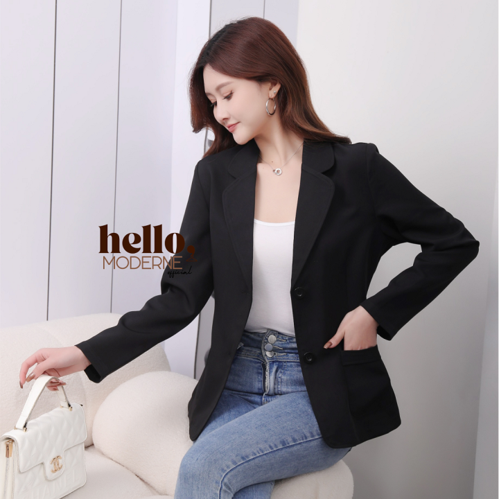 Wear Black Formal Coat For Womens Hello Moderne Black Plain Formal Blazer  S-4XL Petite To Plus Size