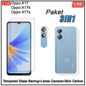 PROMO 3IN1 Tempered Glass Glossy Oppo A17 A17k A77s Anti Gores Kaca Full Cover