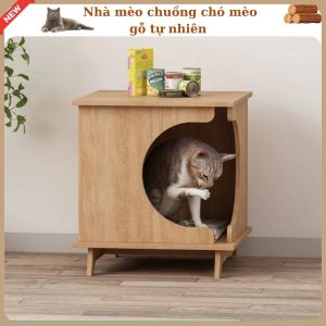 Nhà Bằng Gỗ Dành Cho Mèo và Thú Cưng chuồng mèo đáng yêu