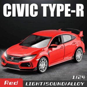 [Without]1/24 White Honda Civic TYPE-R diecast car Zinc Alloy Matel Light and Sound Birthday Gifts for Children Collection Pull Back Toys for Boys Hot Wheels Model Toys