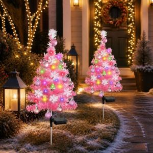 DECALE Waterproof Solar Christmas Tree Lights Realistic Creative Christmas Garden Floor Lamp Holiday Decoration Cordless Landscape Lawn Lamp Outdoor