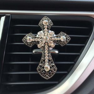 DBP1099 Car Interior Accessories Diamond Conditioning Diamond Cross Crucifixion Car Smell Flavoring In Vent Clip Christian Outlet Perfume clip Car Air Freshener