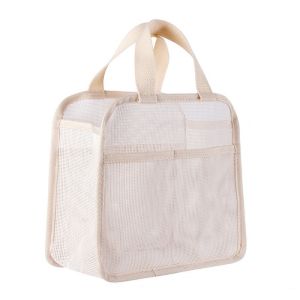 CNAIFE2 PVC Mesh Makeup Bag Large Capacity Solid Color Cosmetic Storage Bag Portable with Handle Makeup Pouch for Home