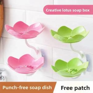 Lotus Shape Soap Box Plastics Flower Shape Double Layer Soap Holder Double Soap Box Punch Free