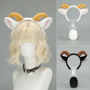 YOUSHI TOP Soft Sheep Horn Hair Band Plush Cute Lamb Cosplay Tail Furry Creative Goat Ears Headband Lolita Accessories