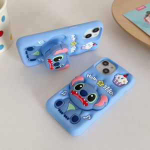 3D telescopic stand cartoon Stitch silicone phone case for iPhone 12 13 14 15 16 Pro Max Soft silicone protective cover for iPhone15Promax case casing