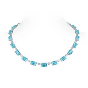 Bellux 925 Silver Top Material Necklace K Gold Plated Emerald Cut Blue Synthetic Sapphire Luxury Necklace Elegant Party Jewelry